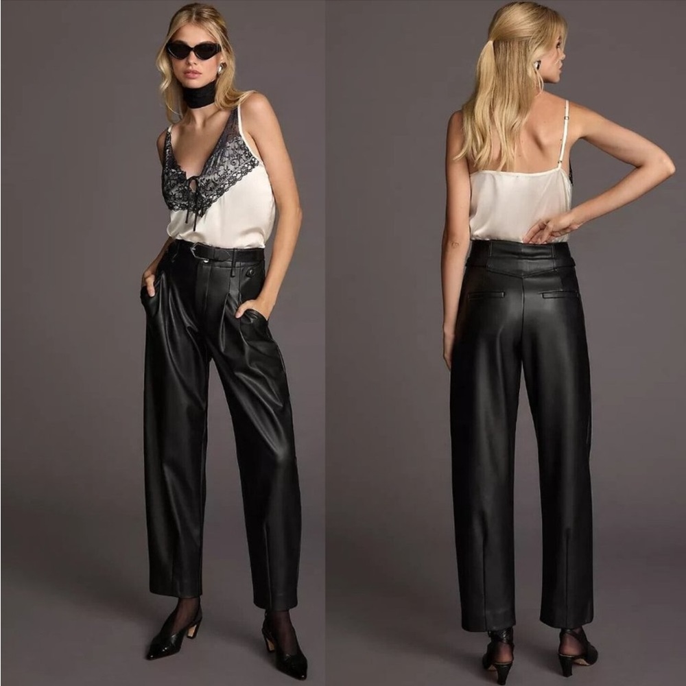 MAEVE  Faux Leather Tapered Pleated Pants SIZE:8